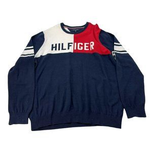 Tommy Hilfiger large logo color block knit sweater XXL